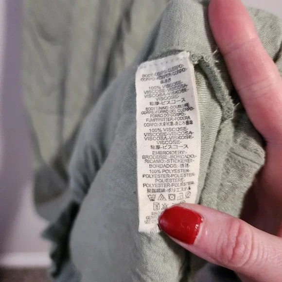 FREE PEOPLE Embroidered Midi Dress Sage Green Boho Festival M - Picture 8 of 12